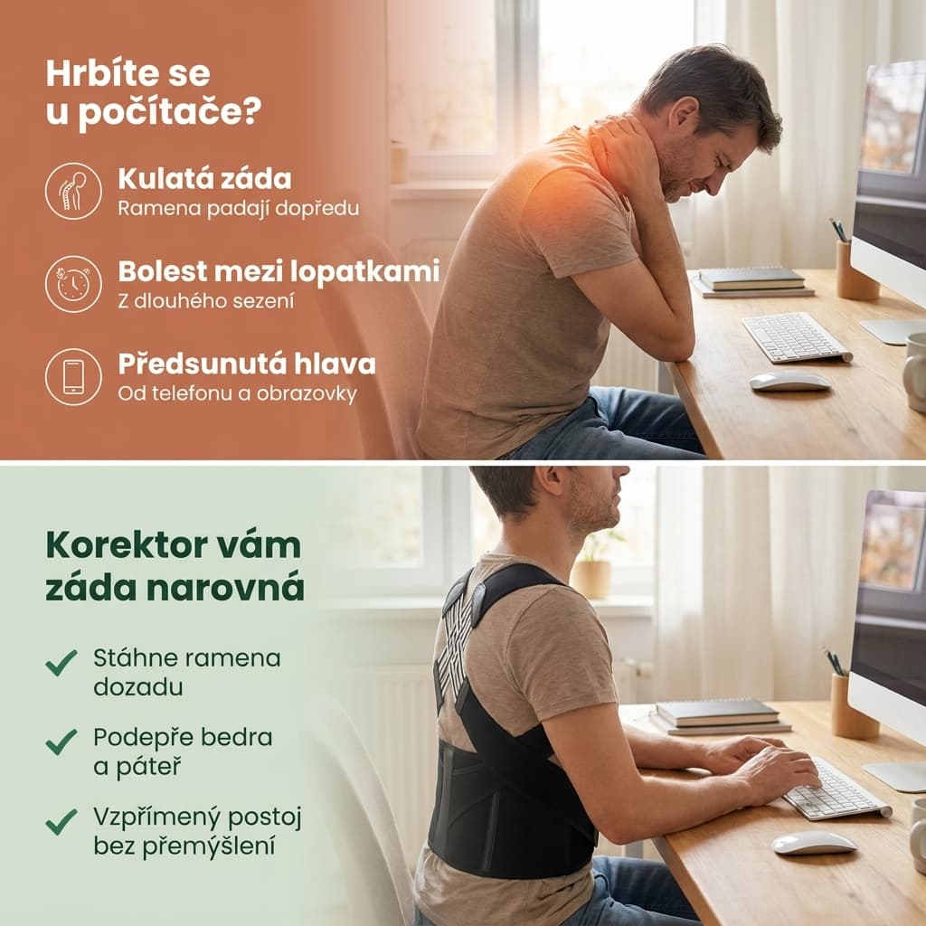 Korektor držení těla při kulatých zádech a bolesti mezi lopatkami